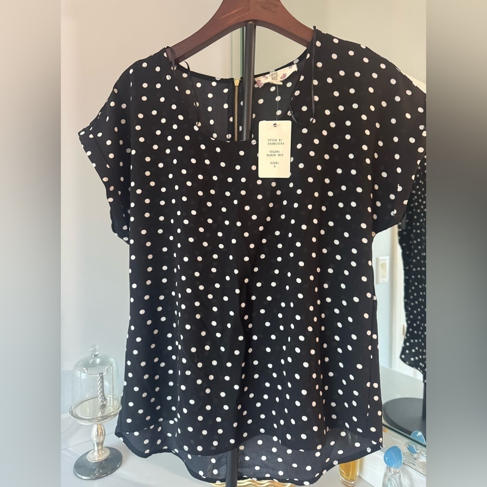 Hippie Rose Black and White Polka Dot Blouse NWT